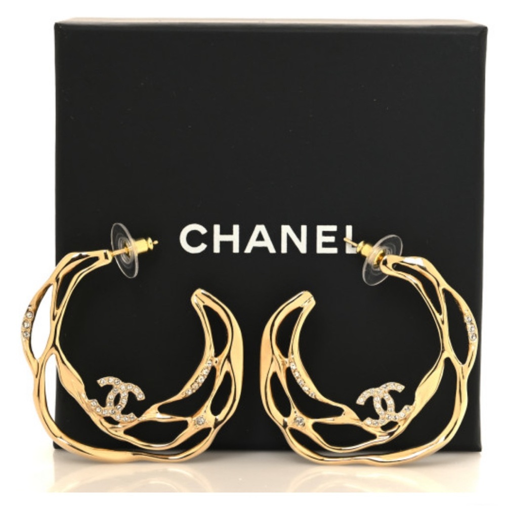 CHANEL Crystal CC Hoop Earrings with Iconic CC Logo New with tags and box